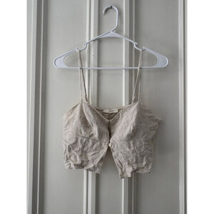 L.A. Hearts womens Beige Linen Blend Button Front Crop Top Juniors S